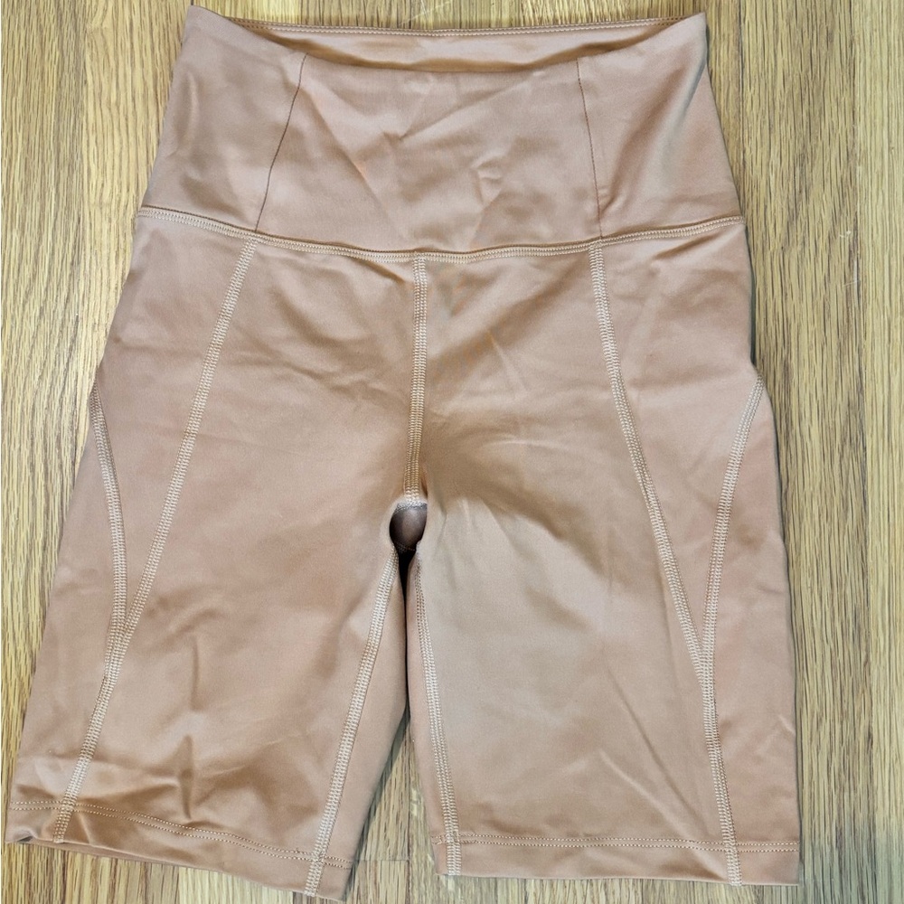 Girlfriend Collective Tan Bike Shorts High-Rise Compression